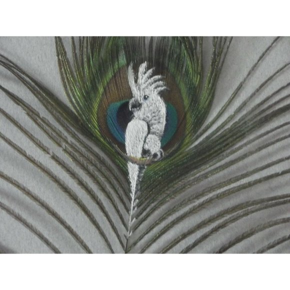 Great White Cockatoo Hand Painted Turkey Feather Framed Picture 16.5" X 13.5" - Picture 5 of 12